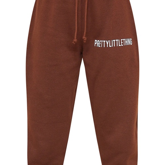 PRETTYLITTLETHING Recycled Chocolate Brown High Waisted Joggers - Picture 2 of 4